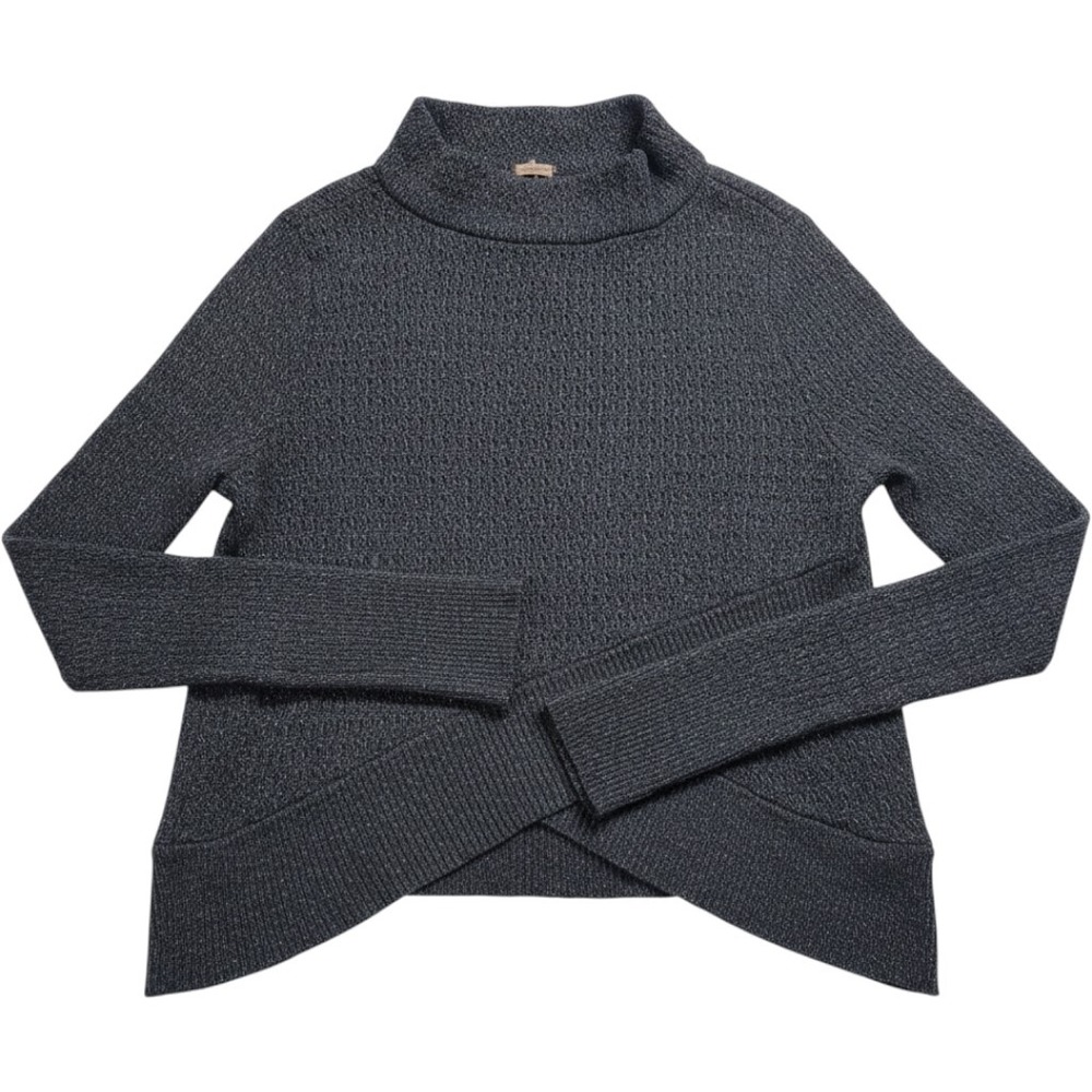 Free People Grey Linen Blend Mock Neck Crossover Tulip Hem Sweater XS